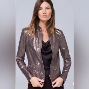 WHBM Metallic Coated Moto Jacket. Dark Gray Foil.